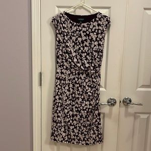 Ralph Lauren size 6 dress. Plum with cream flowers. Ruched waist.